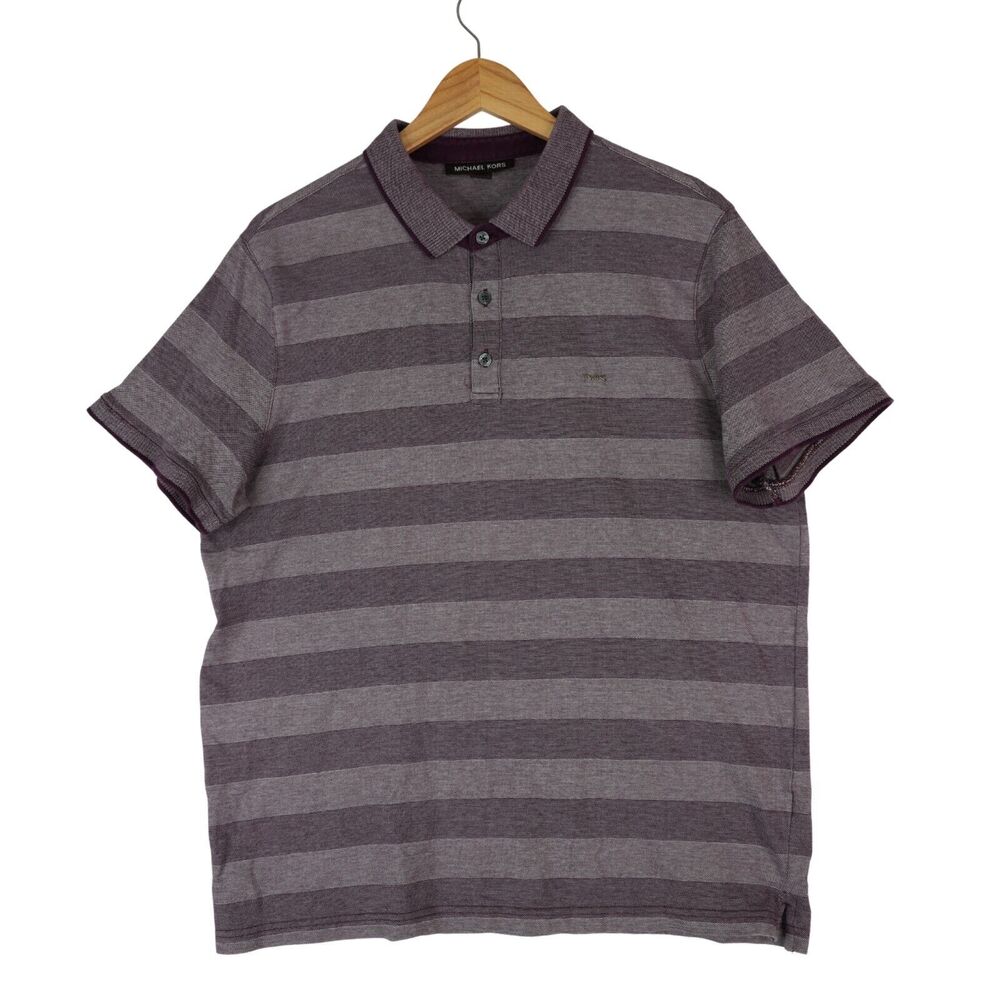 Michael Kors Polo Shirt Mens Large Purple‎ Striped Casual Golf Short Sleeve